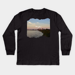 Cool sunset photography of Memphis Tennessee skyline night sky USA city break Kids Long Sleeve T-Shirt